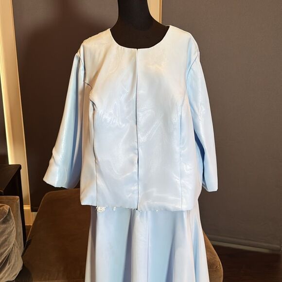 Women’s Pale Blue Chiffon & Lace Dress Matching Jacket Size XXL (20/22) - Picture 4 of 16
